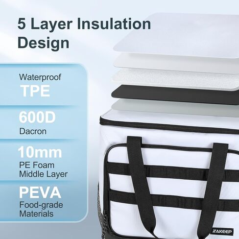 Soft Cooler Bag, Large Leakproof Beach Cooler, 30 Cans Collapsible Cooler with Adjustable Shoulder Straps, Ice Chest, Portable Insulated Bag Camping Cooler for Travel＆Camping＆Picnic, White in Saudi Arabia