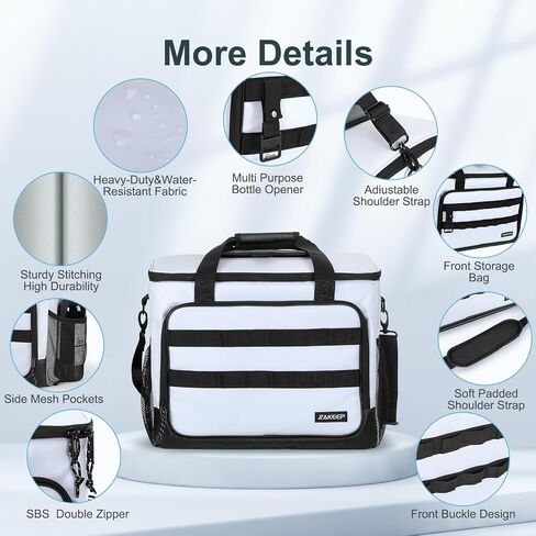 Soft Cooler Bag, Large Leakproof Beach Cooler, 30 Cans Collapsible Cooler with Adjustable Shoulder Straps, Ice Chest, Portable Insulated Bag Camping Cooler for Travel＆Camping＆Picnic, White in Saudi Arabia