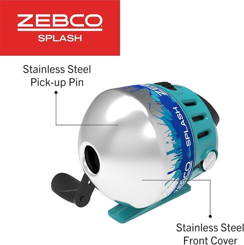 مجموعة بكرة وصنارة صيد الأسماك سبلاش من زيبكو، عمود صيد بطول 6 أقدام وقطعتين، مقاس 30 بكرة، قابلة للتغيير لليد اليمنى أو اليسرى، ملفوفة مسبقًا بخط زيبكو بوزن 10 رطل، أزرق in Kuwait