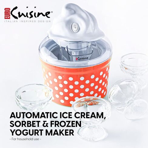Euro Cuisine Ice Cream, Sorbet & Frozen Yogurt Maker, Homemade Gelato & Soft Serve Kids Ice Cream Maker Machine with 4 Glass Cups - Double-Insulated Freezer Bowl, Mixing Paddle, Lid - 1.5 Quart in Saudi Arabia