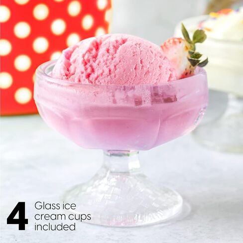 Euro Cuisine Ice Cream, Sorbet & Frozen Yogurt Maker, Homemade Gelato & Soft Serve Kids Ice Cream Maker Machine with 4 Glass Cups - Double-Insulated Freezer Bowl, Mixing Paddle, Lid - 1.5 Quart in Saudi Arabia