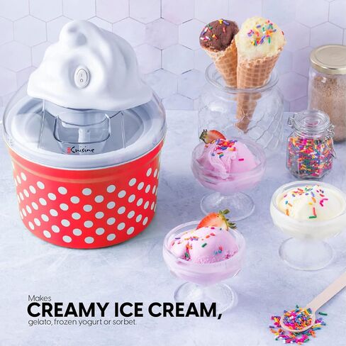 Euro Cuisine Ice Cream, Sorbet & Frozen Yogurt Maker, Homemade Gelato & Soft Serve Kids Ice Cream Maker Machine with 4 Glass Cups - Double-Insulated Freezer Bowl, Mixing Paddle, Lid - 1.5 Quart in Saudi Arabia