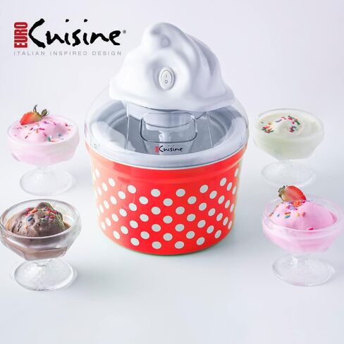 Euro Cuisine Ice Cream, Sorbet & Frozen Yogurt Maker, Homemade Gelato & Soft Serve Kids Ice Cream Maker Machine with 4 Glass Cups - Double-Insulated Freezer Bowl, Mixing Paddle, Lid - 1.5 Quart in Saudi Arabia