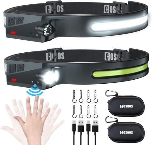 COSOOS Original 2 Rechargeable Headlamp Flashlight w/Red Light & Carry Case,1000Lumen Bright LED Head Lamp Wide Beam, Motion Sensor, 2.4oz Lightweight Headlight for Hiking & Camping Gear in Saudi Arabia