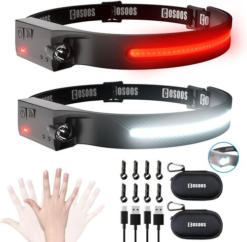 COSOOS Original 2 Rechargeable Headlamp Flashlight w/Red Light & Carry Case,1000Lumen Bright LED Head Lamp Wide Beam, Motion Sensor, 2.4oz Lightweight Headlight for Hiking & Camping Gear in Saudi Arabia