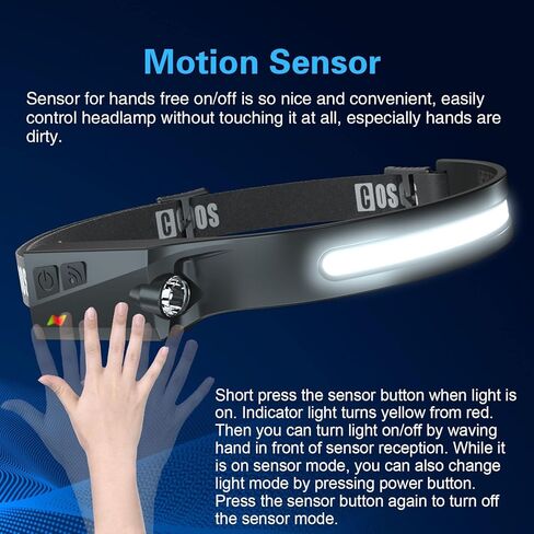 COSOOS Original 2 Rechargeable Headlamp Flashlight w/Red Light & Carry Case,1000Lumen Bright LED Head Lamp Wide Beam, Motion Sensor, 2.4oz Lightweight Headlight for Hiking & Camping Gear in Kuwait