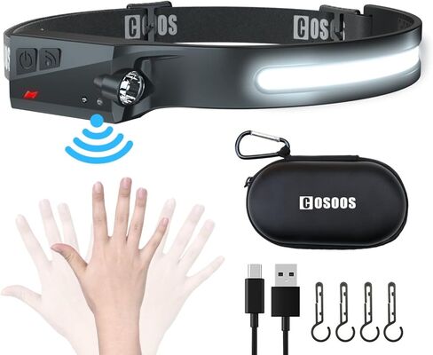 COSOOS Original 2 Rechargeable Headlamp Flashlight w/Red Light & Carry Case,1000Lumen Bright LED Head Lamp Wide Beam, Motion Sensor, 2.4oz Lightweight Headlight for Hiking & Camping Gear in Kuwait