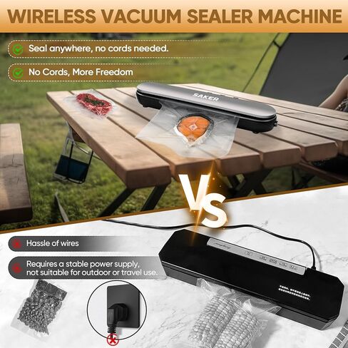 آلة تفريغ الهواء من Saker، ماكينة تفريغ الطعام بدون سلك من الليثيوم، ماكينة تفريغ أوتوماتيكية صغيرة الحجم وقوية للطعام مع أكياس مكنسة كهربائية وقطاعة مدمجة، محمولة لحفظ الطعام بشكل أفضل في الهواء الطلق in Kuwait