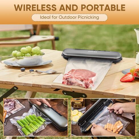 آلة تفريغ الهواء من Saker، ماكينة تفريغ الطعام بدون سلك من الليثيوم، ماكينة تفريغ أوتوماتيكية صغيرة الحجم وقوية للطعام مع أكياس مكنسة كهربائية وقطاعة مدمجة، محمولة لحفظ الطعام بشكل أفضل في الهواء الطلق in Kuwait