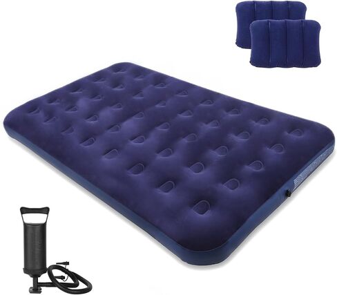 Full Size Air Mattress Air Bed with hand Pump - Foldable Blow Up Mattresses with Flocked top - Portable Inflatable Beds with pillow for Backpacking Tent Camping in Saudi Arabia