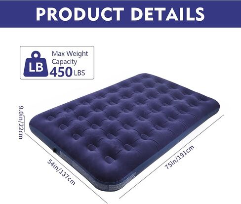 Full Size Air Mattress Air Bed with hand Pump - Foldable Blow Up Mattresses with Flocked top - Portable Inflatable Beds with pillow for Backpacking Tent Camping in Saudi Arabia