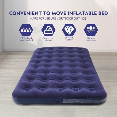 Full Size Air Mattress Air Bed with hand Pump - Foldable Blow Up Mattresses with Flocked top - Portable Inflatable Beds with pillow for Backpacking Tent Camping in Saudi Arabia