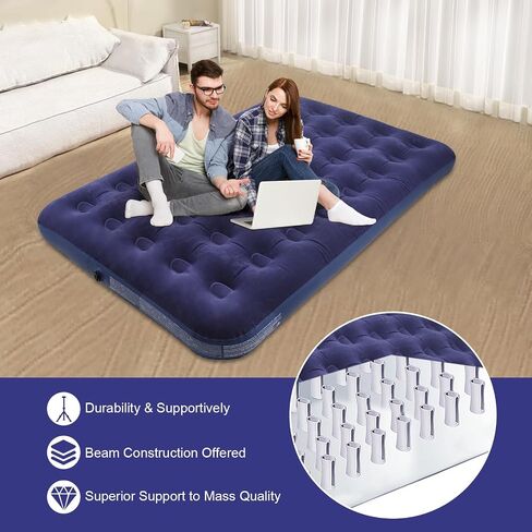 Full Size Air Mattress Air Bed with hand Pump - Foldable Blow Up Mattresses with Flocked top - Portable Inflatable Beds with pillow for Backpacking Tent Camping in Saudi Arabia