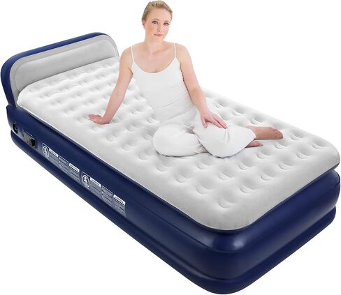KMZ Luxury Comfort-Plush Air Mattress with Built-in Electric Pump & Enhanced Coil Technology - Double Height Inflatable Mattress for Home, Travel & Camping - Durable Blow Up Bed Colchon - Twin XL Size in Saudi Arabia