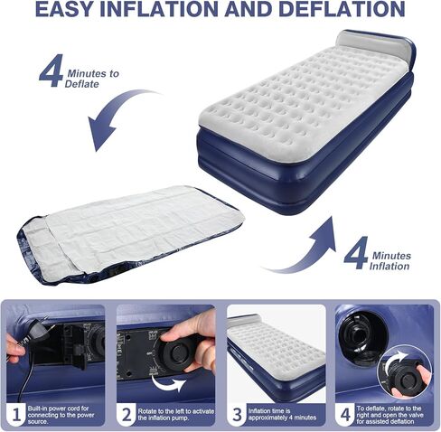 KMZ Luxury Comfort-Plush Air Mattress with Built-in Electric Pump & Enhanced Coil Technology - Double Height Inflatable Mattress for Home, Travel & Camping - Durable Blow Up Bed Colchon - Twin XL Size in Saudi Arabia