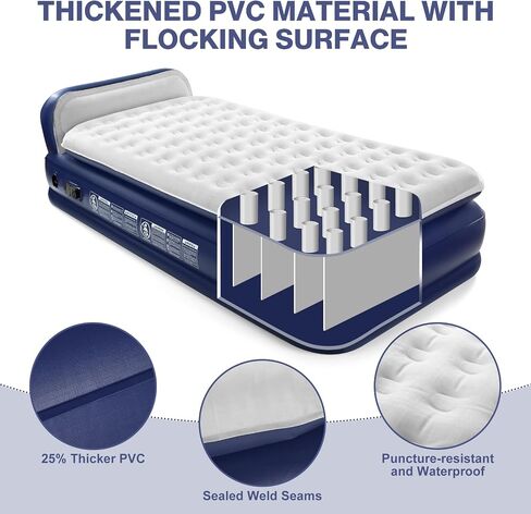 KMZ Luxury Comfort-Plush Air Mattress with Built-in Electric Pump & Enhanced Coil Technology - Double Height Inflatable Mattress for Home, Travel & Camping - Durable Blow Up Bed Colchon - Twin XL Size in Saudi Arabia