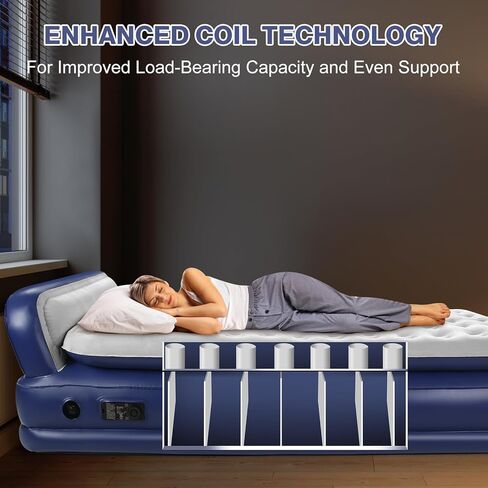 KMZ Luxury Comfort-Plush Air Mattress with Built-in Electric Pump & Enhanced Coil Technology - Double Height Inflatable Mattress for Home, Travel & Camping - Durable Blow Up Bed Colchon - Twin XL Size in Saudi Arabia
