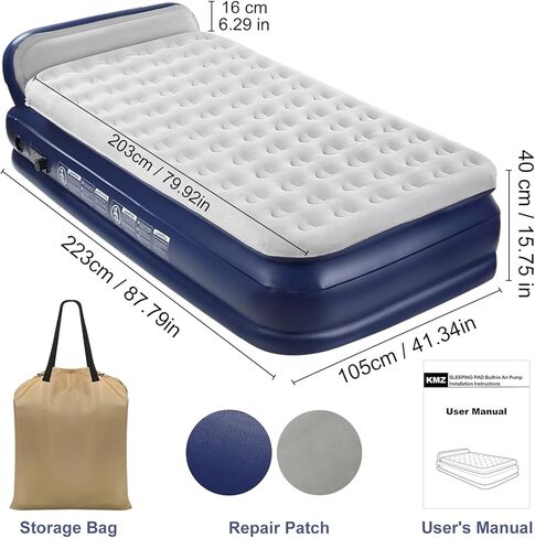 KMZ Luxury Comfort-Plush Air Mattress with Built-in Electric Pump & Enhanced Coil Technology - Double Height Inflatable Mattress for Home, Travel & Camping - Durable Blow Up Bed Colchon - Twin XL Size in Saudi Arabia