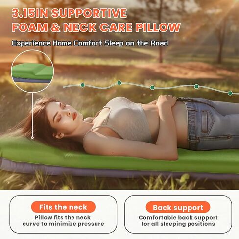 Self Inflating Sleeping Pad with Built-in Electric Pump, 3.15" Thick Memory Foam Camping Mattress, Fast Inflating Camping Sleeping Pad with Pillow, 4 Season Insulated Sleeping Pad for Camping, Tent in Saudi Arabia