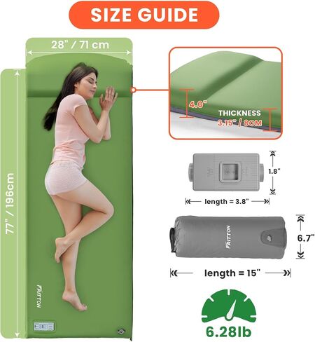 Self Inflating Sleeping Pad with Built-in Electric Pump, 3.15" Thick Memory Foam Camping Mattress, Fast Inflating Camping Sleeping Pad with Pillow, 4 Season Insulated Sleeping Pad for Camping, Tent in Saudi Arabia