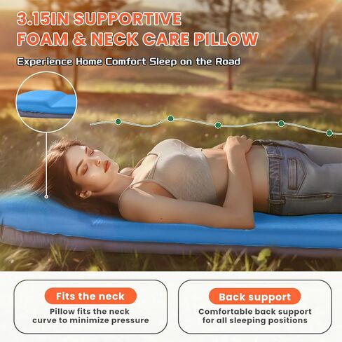 Self Inflating Sleeping Pad with Built-in Electric Pump, 3.15" Thick Memory Foam Camping Mattress, Fast Inflating Camping Sleeping Pad with Pillow, 4 Season Insulated Sleeping Pad for Camping, Tent in Saudi Arabia
