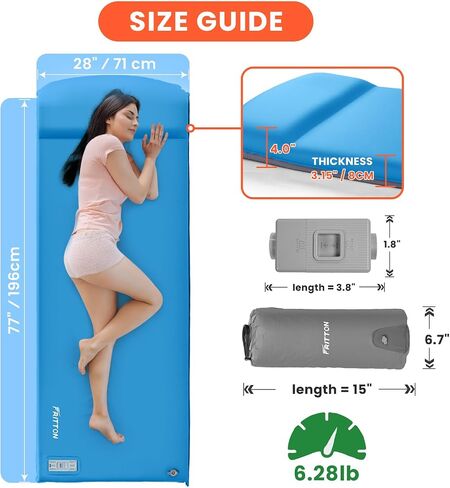 Self Inflating Sleeping Pad with Built-in Electric Pump, 3.15" Thick Memory Foam Camping Mattress, Fast Inflating Camping Sleeping Pad with Pillow, 4 Season Insulated Sleeping Pad for Camping, Tent in Saudi Arabia