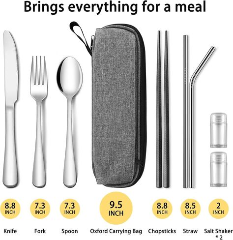 Travel Utensils Set with Splash-poof Bag, Portable Cutlery for Work, Reusable Camping Silverware Utensil, 18/0 Stainless Steel Flatware for Adult Lunch Picnic Hiking EDC Gadgets Lunch Box in Saudi Arabia