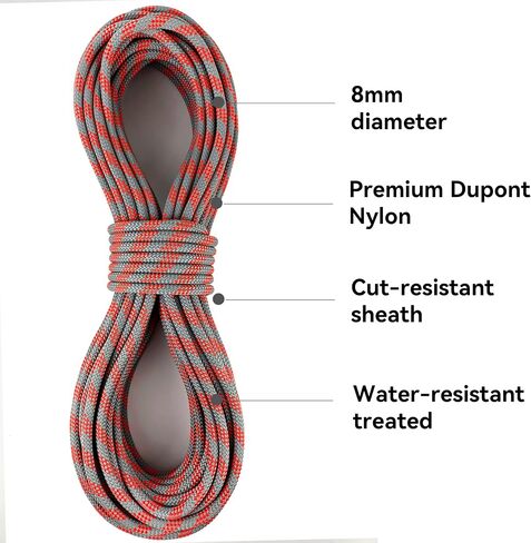 SEAMUS 8mm (5/16in) Prusik Accessory Cord 15M (50ft) UIAA Rock Climbing Rope 14Kn High Tensile Strength Rock Climbing Accessories Cord Double Braid Nylon Cord for Mountain Tree Climbing,Fire Rescue in Saudi Arabia