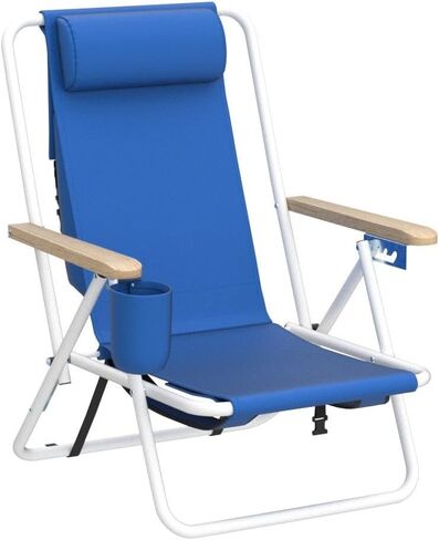 Outvita Folding Beach Chair Adjustable Headrest w/4 Flexible Tilt Angle, Cup Holder Portable High Strength Cleanable Fabric, for Sand Camping Lawn Concert Travel Festival in Saudi Arabia