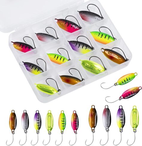 Goture Fishing Spoons Lures,Metal Spoon Trout Lures,Mini Fishing Jigs, Long Distance Casting Fishing Lures for Trout Bass Crappie Pike Saltwater Freshwater, Jigging Spoons with Fishing Tackle Box in Saudi Arabia