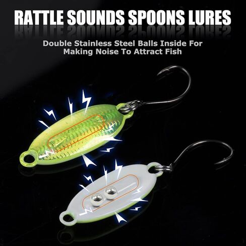 Goture Fishing Spoons Lures,Metal Spoon Trout Lures,Mini Fishing Jigs, Long Distance Casting Fishing Lures for Trout Bass Crappie Pike Saltwater Freshwater, Jigging Spoons with Fishing Tackle Box in Saudi Arabia
