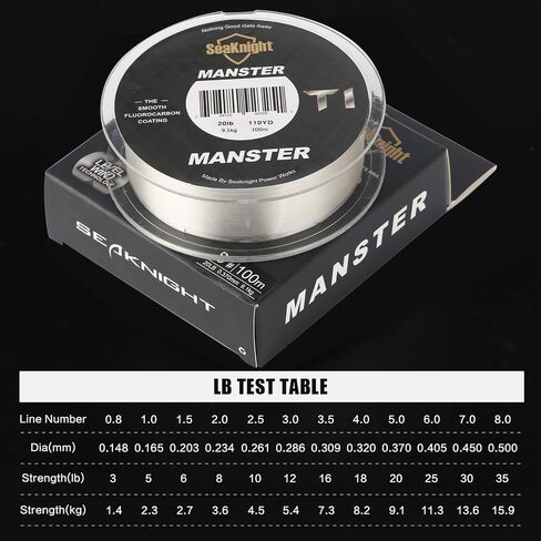 Seaknight Fluorocarbon Fishing Line, MANSTER T1 100M/110Yds Clear Fishing Leader Line - Virtually Invisible, Faster Sinking Line 3-35LB in Saudi Arabia