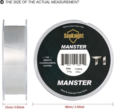 Seaknight Fluorocarbon Fishing Line, MANSTER T1 100M/110Yds Clear Fishing Leader Line - Virtually Invisible, Faster Sinking Line 3-35LB in Saudi Arabia