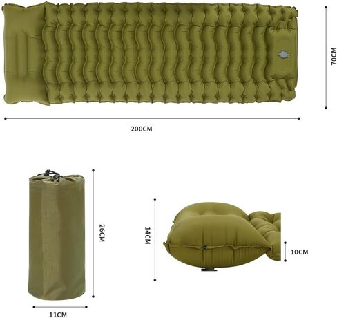 Enlarged and thickened air Sleeping Mats for camping (78.75 x 27.55 X 3.93 inches), 330lbs load capacity, quick inflation in 25 seconds at maximum speed, low noise, TPU coated(Military Green) in Kuwait