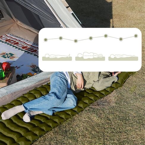 Enlarged and thickened air Sleeping Mats for camping (78.75 x 27.55 X 3.93 inches), 330lbs load capacity, quick inflation in 25 seconds at maximum speed, low noise, TPU coated(Military Green) in Kuwait
