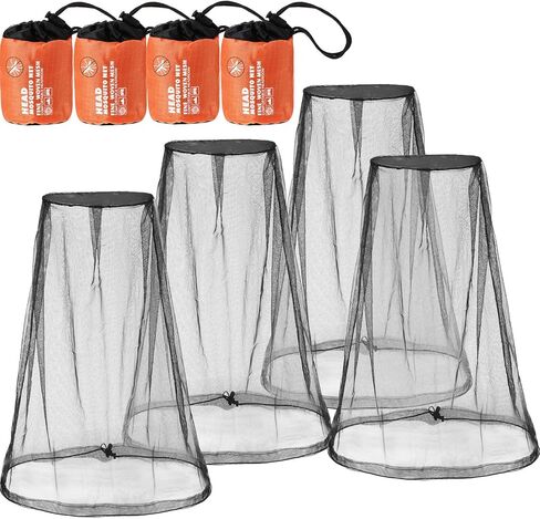 HESTYA 4 Pack Mosquito Net Mesh for Head Face Neck Fly Netting Hood from Bugs Gnats No See Net with Carry Bags for Outdoor(Black) in Saudi Arabia