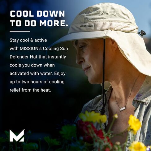 قبعة MISSION Cooling Sun Defender باللون الأبيض - قبعة واسعة الحواف للجنسين مع مؤخرة للرجال والنساء - خفيفة الوزن ومتينة - تبرد حتى ساعتين - حماية من أشعة الشمس بعامل حماية من أشعة الشمس 50 - يمكن غسلها في الغسالة in Saudi Arabia