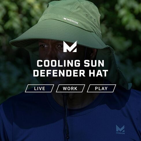 قبعة MISSION Cooling Sun Defender باللون الأبيض - قبعة واسعة الحواف للجنسين مع مؤخرة للرجال والنساء - خفيفة الوزن ومتينة - تبرد حتى ساعتين - حماية من أشعة الشمس بعامل حماية من أشعة الشمس 50 - يمكن غسلها في الغسالة in Saudi Arabia