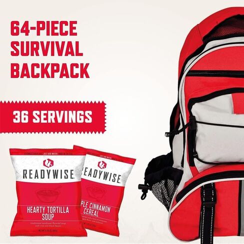 ReadyWise Emergency Survival Gear – Tactical Military Backpack, Camping Essentials Bug Out Bag & Survival Kit, Prepper & Hurricane Supplies, Meal Pouches with up to 25 Year Shelf Life, 64 Piece in Saudi Arabia