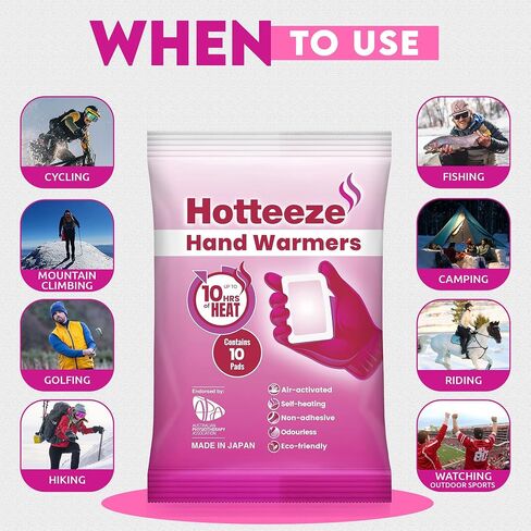 Hand Warmers Eco Friendly Self Adhesive Disposable Odourless Pain Relief Glove Warmer for 10 hours of Heat, Instant Air Activated Pocket Heater - 1 Pack (10 Pads) in Saudi Arabia