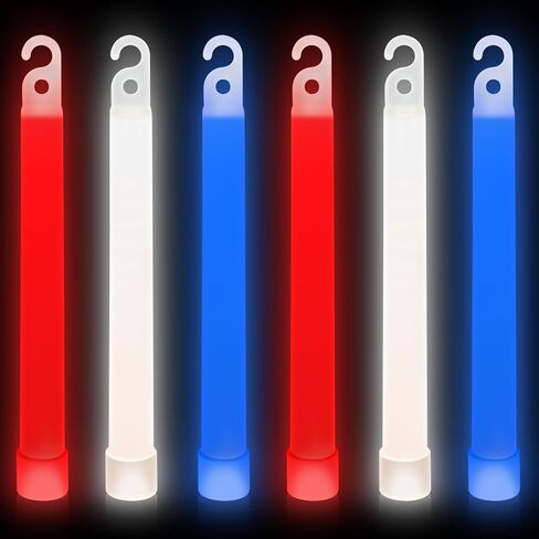 6 أعواد متوهجة فائقة السطوع مقاس 15.24 سم كبيرة باللونين الأحمر والأبيض والأزرق للحفلات والتخييم وأضواء الطوارئ ومجموعة النجاة لمدة 12 ساعة in Kuwait