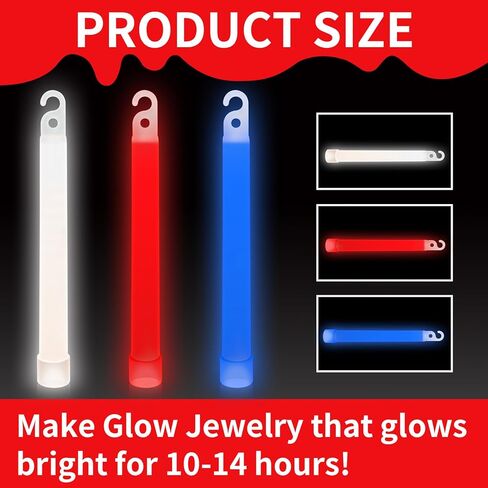 6 أعواد متوهجة فائقة السطوع مقاس 15.24 سم كبيرة باللونين الأحمر والأبيض والأزرق للحفلات والتخييم وأضواء الطوارئ ومجموعة النجاة لمدة 12 ساعة in Kuwait