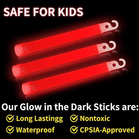6 أعواد متوهجة فائقة السطوع مقاس 15.24 سم كبيرة باللونين الأحمر والأبيض والأزرق للحفلات والتخييم وأضواء الطوارئ ومجموعة النجاة لمدة 12 ساعة in Kuwait