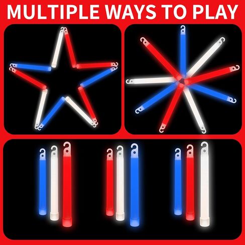6 أعواد متوهجة فائقة السطوع مقاس 15.24 سم كبيرة باللونين الأحمر والأبيض والأزرق للحفلات والتخييم وأضواء الطوارئ ومجموعة النجاة لمدة 12 ساعة in Kuwait