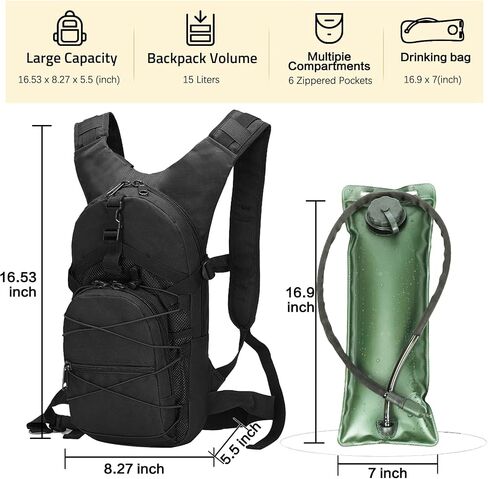 Tactical Hydration Backpack 3L, Lightweight Water Bag Hydration Pack, Hiking Backpack with Water Bladder for Men Women, Hydration Pack for Cycling, Running, Hunting in Saudi Arabia