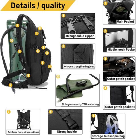 Tactical Hydration Backpack 3L, Lightweight Water Bag Hydration Pack, Hiking Backpack with Water Bladder for Men Women, Hydration Pack for Cycling, Running, Hunting in Saudi Arabia
