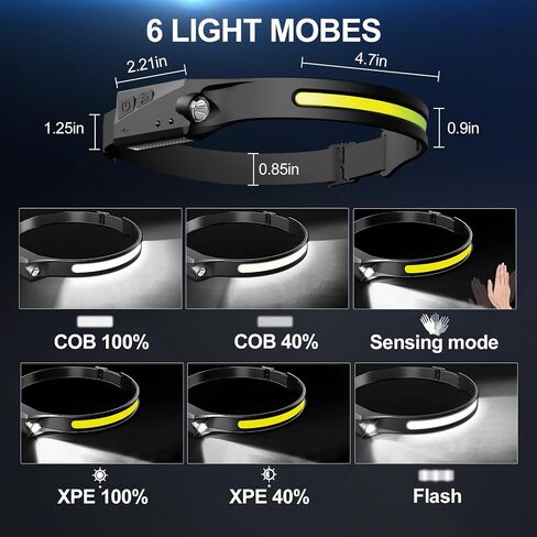 Headlamp Rechargeable 4Pack, 6 Mode Headlamps for Adults 1200Lumens LED Headlamp with Motion Sensor,230°COB Wide Beam Headlight Bright Headlamp Flashlight for Camping Accessories Gear, Hiking, Running in Saudi Arabia