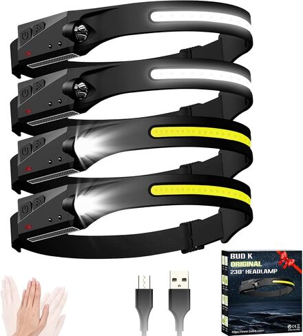Headlamp Rechargeable 4Pack, 6 Mode Headlamps for Adults 1200Lumens LED Headlamp with Motion Sensor,230°COB Wide Beam Headlight Bright Headlamp Flashlight for Camping Accessories Gear, Hiking, Running in Saudi Arabia