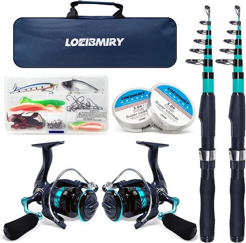 Fishing Rod Reel Combos, 2PCS 2.1m/6.89ft Collapsible Fishing Rods + 2PCS Spinning Reels + Fishing Lines Fishing Lures Carrier Bag, Telescopic Fishing Pole Set Sea Saltwater Freshwater Kit in Saudi Arabia