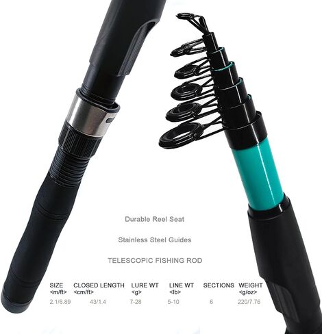 Fishing Rod Reel Combos, 2PCS 2.1m/6.89ft Collapsible Fishing Rods + 2PCS Spinning Reels + Fishing Lines Fishing Lures Carrier Bag, Telescopic Fishing Pole Set Sea Saltwater Freshwater Kit in Saudi Arabia